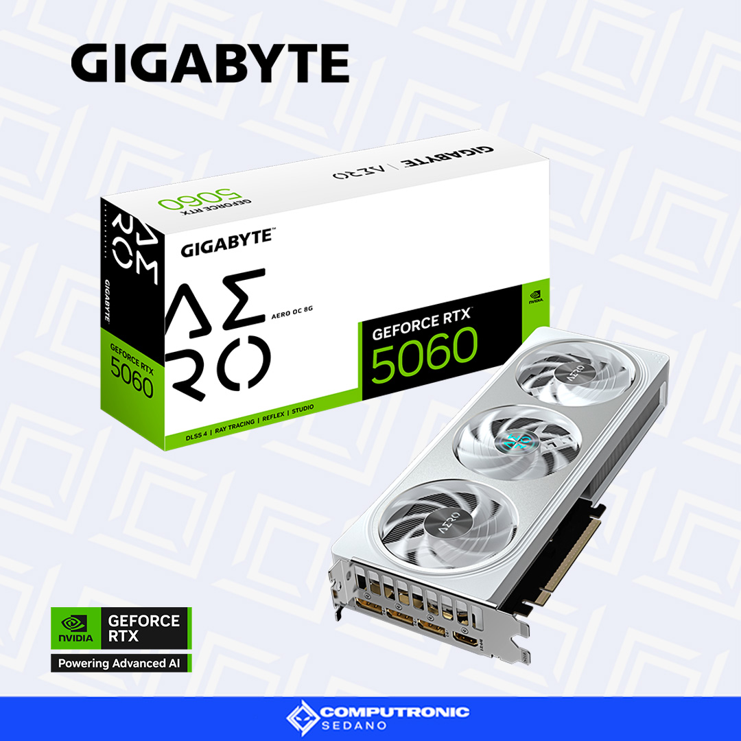 TARJ DE VIDEO GIGABYTE RTX 5060 AERO 8GB-3 TARJETA DE VIDEO GIGABYTE RTX 5060 AERO 8GB OC GDDR7 NVIDIA GEFORCE 3FAN WHITE - Imagen 1