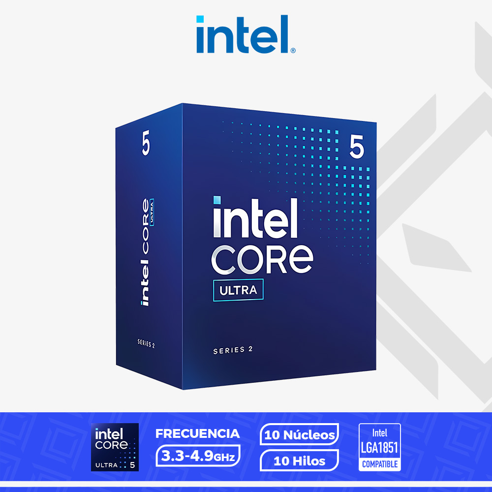PROCESADOR INTEL CORE ULTRA 5 225F 3.30-4.90GHz DDR5-max 4800|LGA 1851|10CORE-10HILOS|FAN COOLER